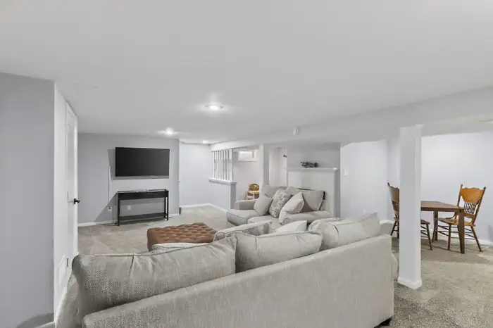 Lower-level game and media room at Rising Star Ranch